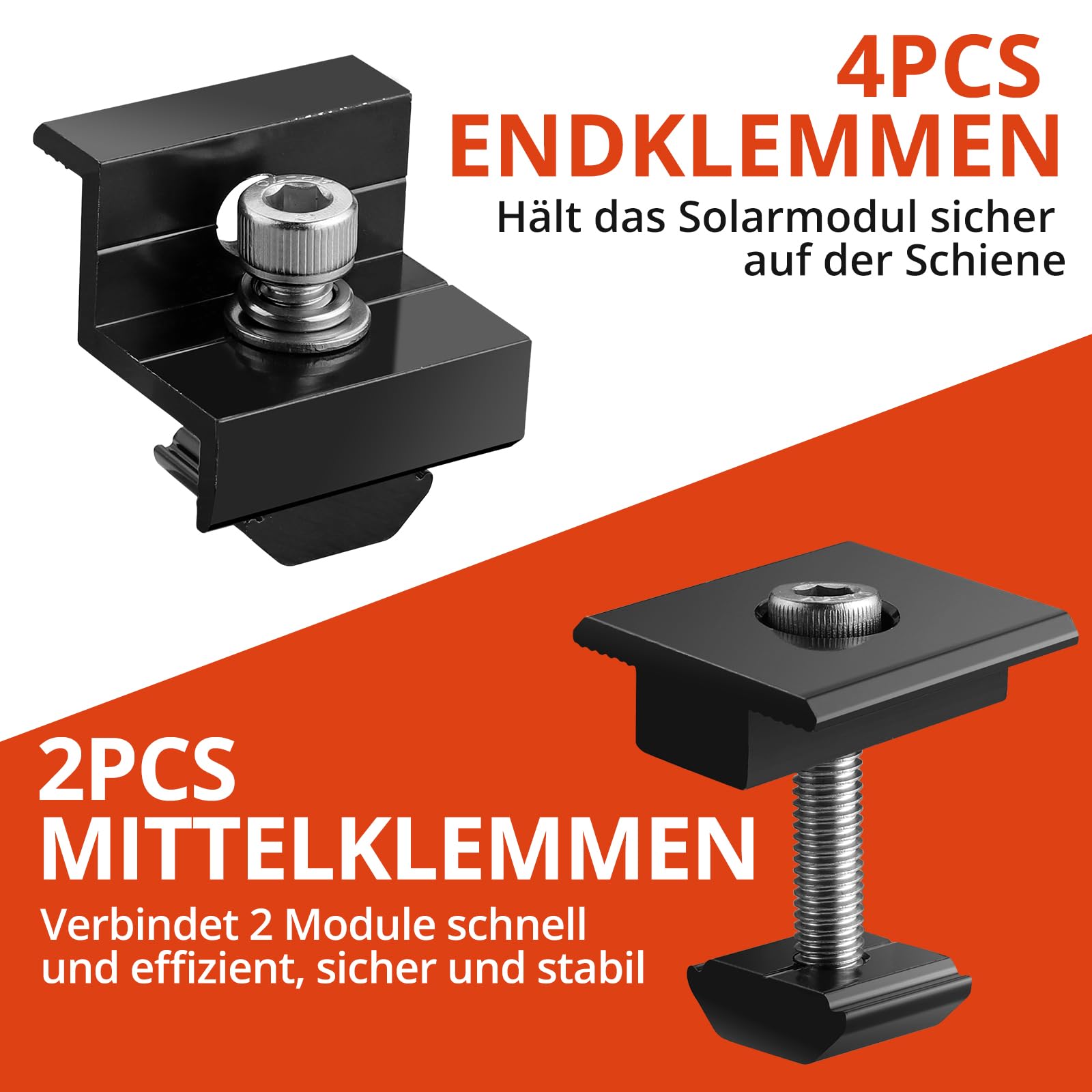 GETLITOOL Solarmodul Halterung, PV Halterung Montageset zur Montage 2 Module-12cm Alu Schiene, Verstellbare Klemme für 30-35MM Module, Solarpanel Halterung Flachdach Trapezblech Ziegeldach| Schwarz 4