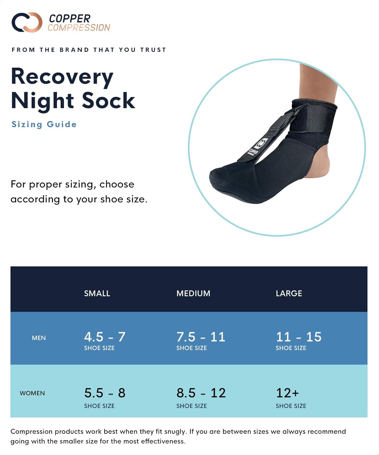 Copper Compression Plantar Fasciitis Night Splint Sock. Planter Fasciitis Support Dorsal Drop Foot Brace for Right or Left Foot. Soft Stretching Boot Splints for Feet, Sleep, Recovery Socks, Braces: Health & Personal Care