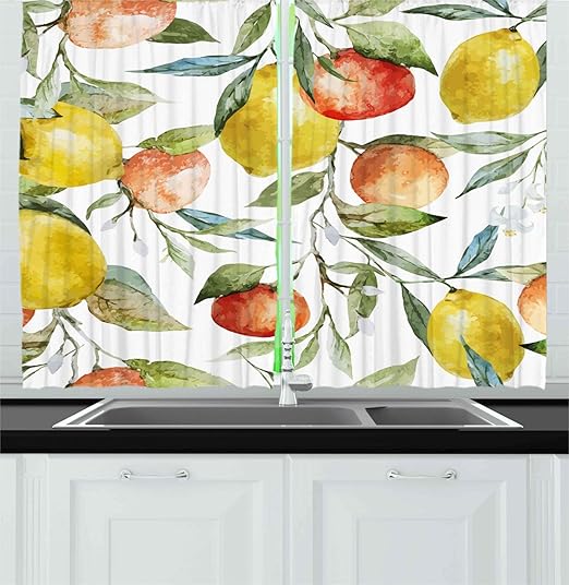 Amazon Com Ambesonne Nature Kitchen Curtains Lemon And Orange