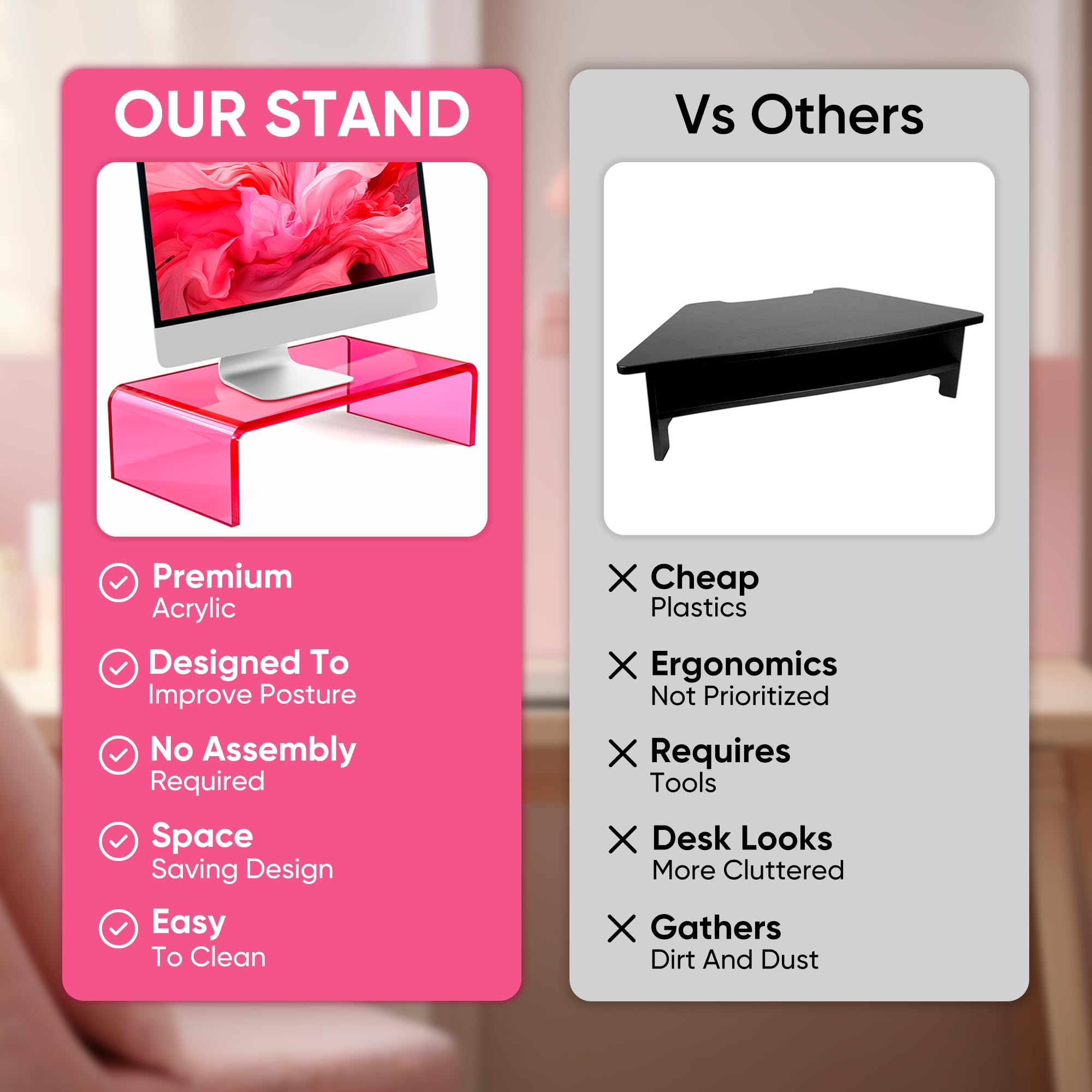 Pink Monitor Riser For Desk Mua NovaMode Acrylic Monitor Stand - Ergonomic Desk Riser for Better ...