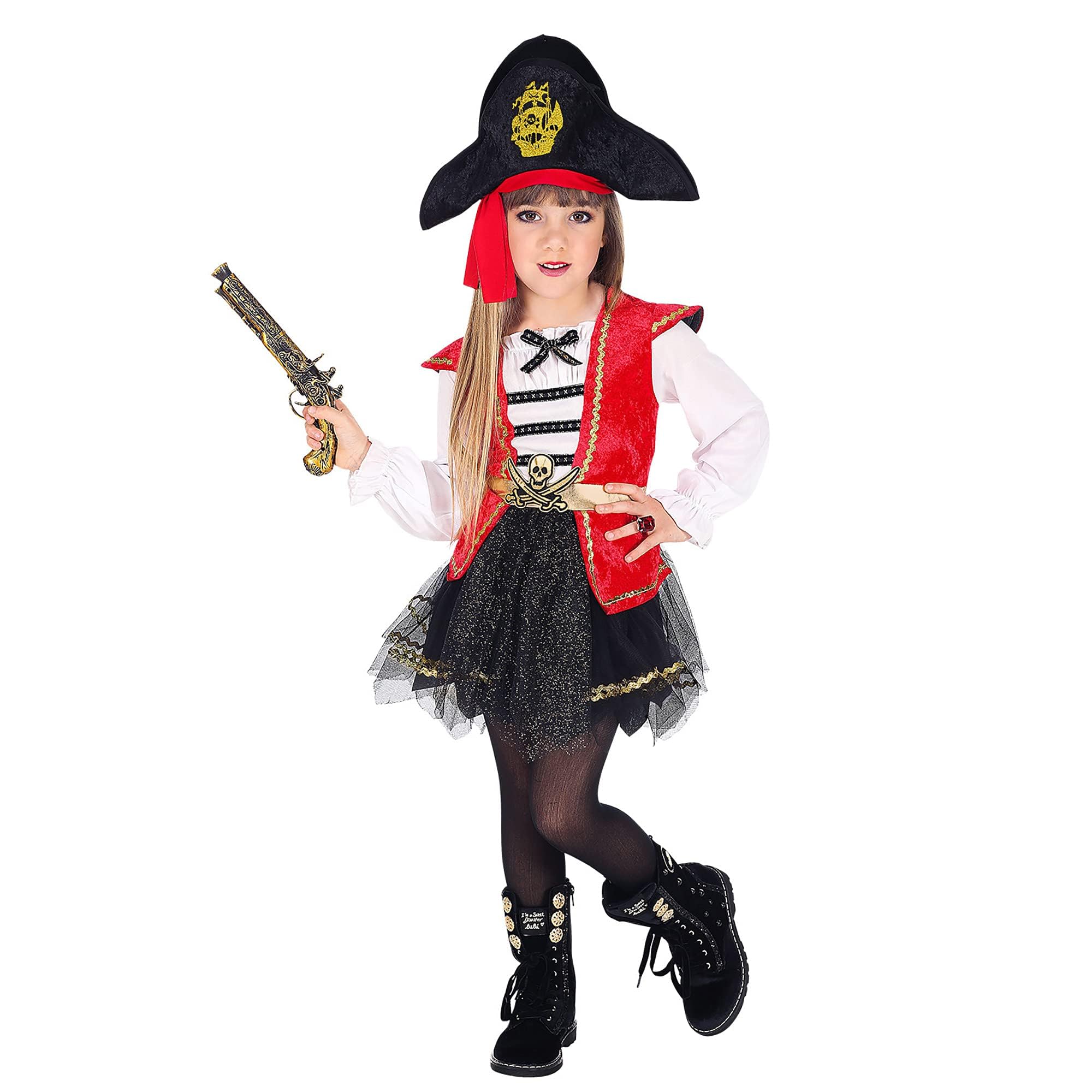 W WIDMANN MILANO Party Fashion - Children's Pirate Captain Costume Dress with Tutu Hat with Bandana Pirate Fancy Dress
