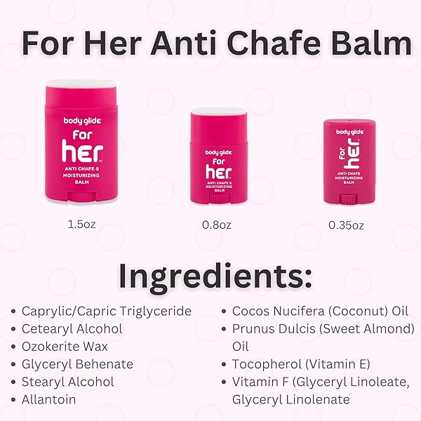 BODY GLIDE FOR HER ANTI CHAFE BALM | CHAFING STICK WITH ADDED EMOLLIENTS | GREAT FOR DRY, SENSITIVE SKIN AND/OR SENSITIVE AREAS | USE ON CHEST, BRA, BUTT, GROIN, ARM, AND THIGH CHAFING | 0.8OZ
