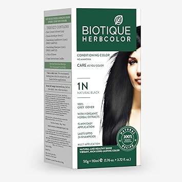 Biotique Bio Herbcolor 1N Natural Black, 50 g + 110 ml (Conditioning Color No Ammonia)