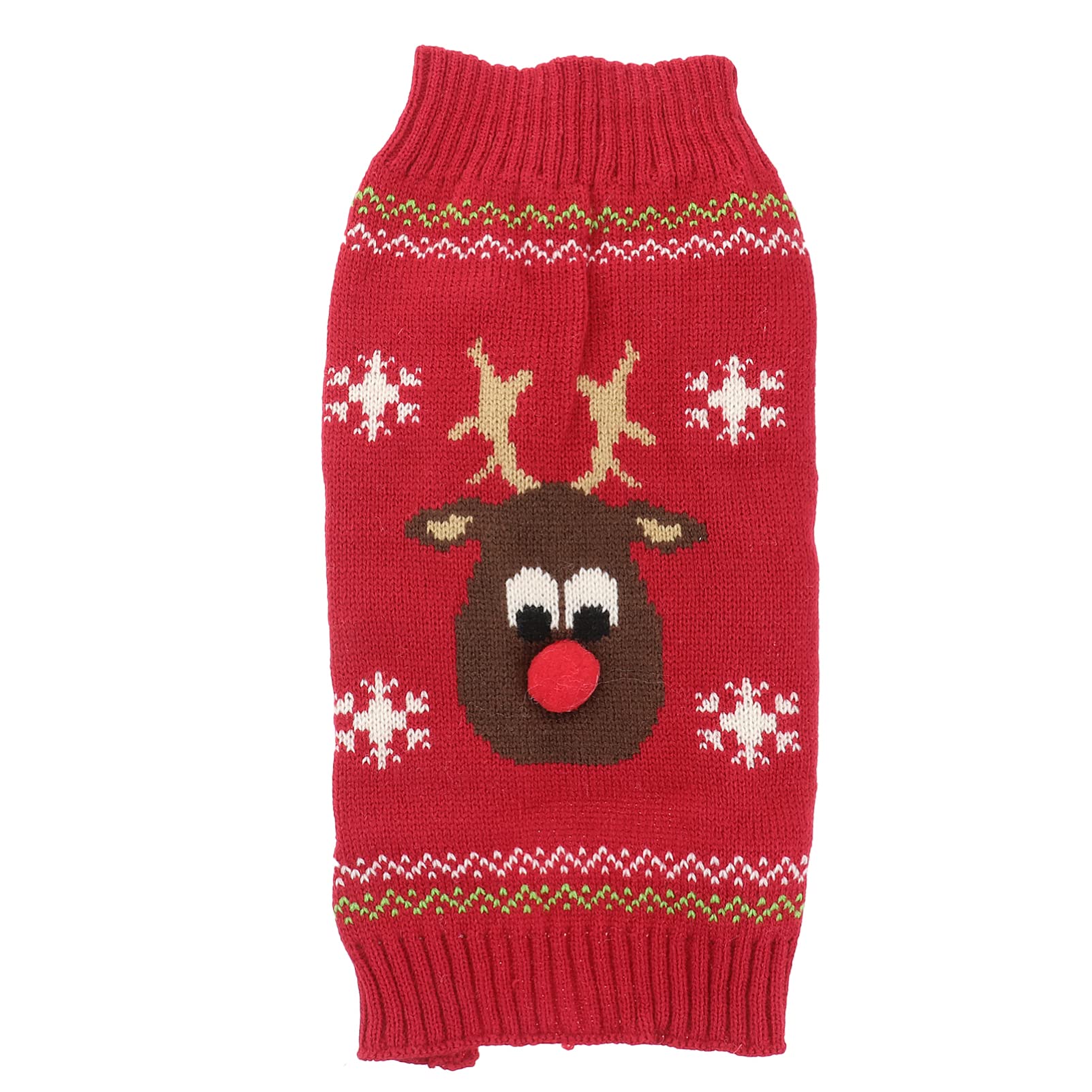 Dog Christmas Sweater - Xmas Holiday Pet Knitted Sweatshirt Winter Warm Soft Pajamas Ugly Red Deer Pattern Knitwear Costume for Small Medium Dogs - Size M