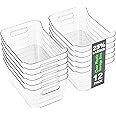 12 Pack Plastic Storage Bins, Multi-Use Organizer Bins, Pantry Organizer, Clear Storage Containers, Bins for Home & Kitchen