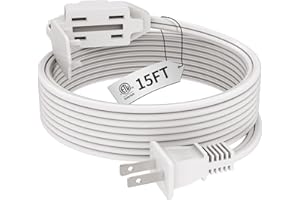 PLUGTUL 15 Feet White Indoor Extension Cord, 16 Gauge 2 Prong Extension Cord, 3 Polarized Outlets with Safety Caps, 16/2 SPT-