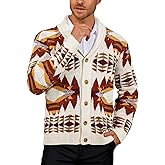 ChiaoLezhee Men's Aztec Casual Cardigan with Pockets, Shawl Collar Button Down Crochet Western Sweater Coat Fits Chest 36-46