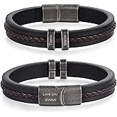 Personalized Custom Name Bracelets for Men - Mens Leather Bracelet with 2-5 Kids Names Customized Gifts for Dad Husband Son