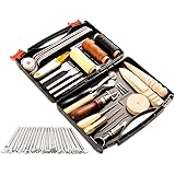 50 Pieces Leather Working Tools and Supplies with Leather Tool Box Prong Punch Edge Beveler Wax Ropes Needles Perfect for Sti