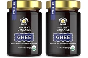 Ancient Organics Ghee - Organic Grass Fed Ghee Butter, Gluten Free, Clarified Butter, Vitamins & Omegas, Lactose Reduced, Kosher, USDA Certified - 9 Oz (Pack of 2)