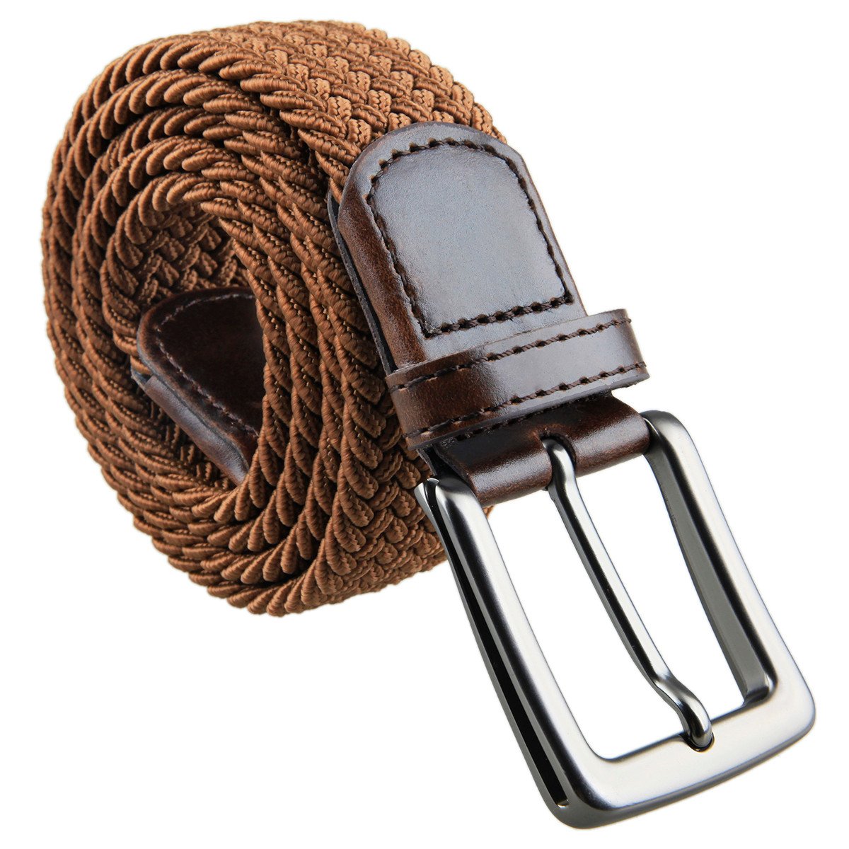 Stretch Belts for Men, Braided Elastic Woven Webbing Belt with Buckle
