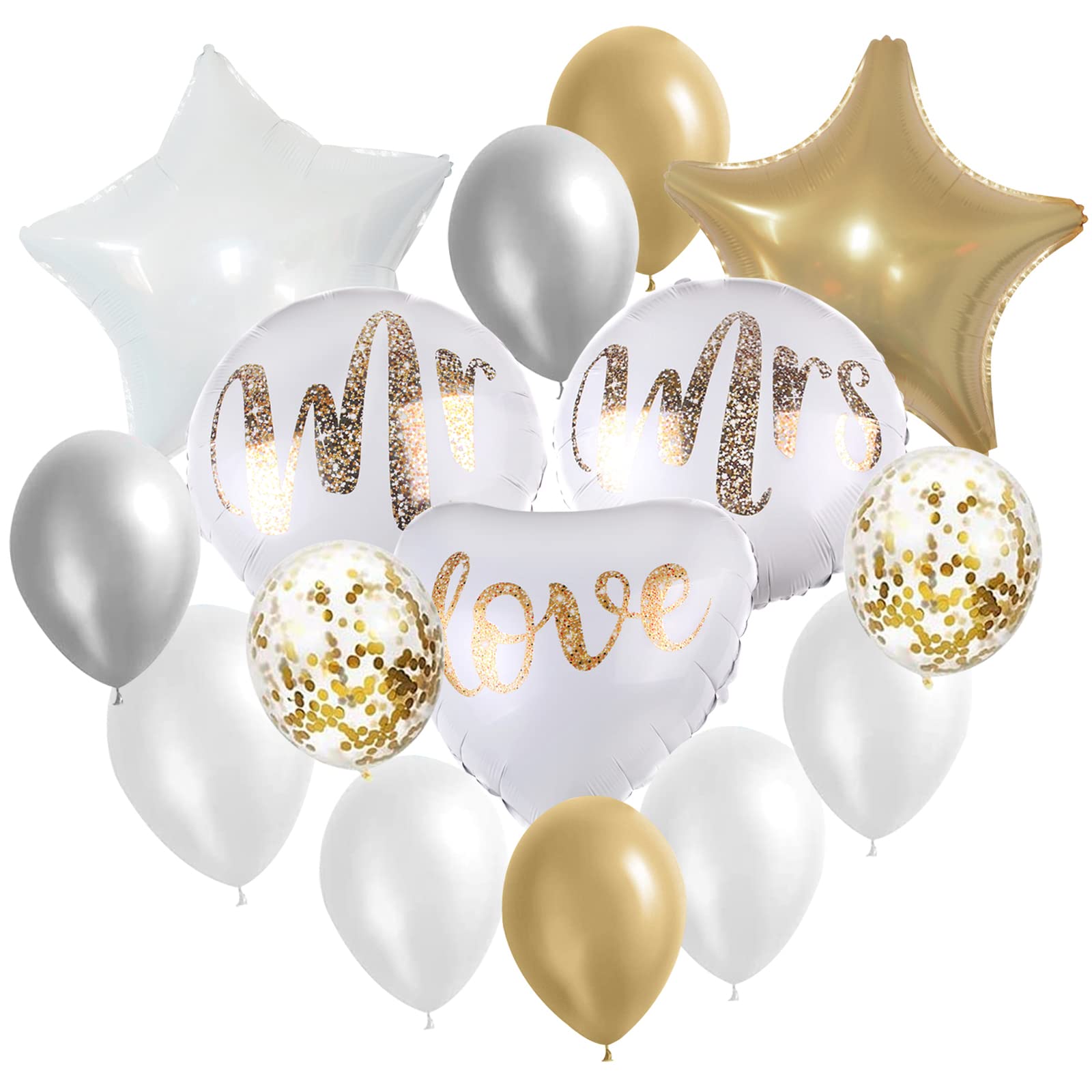 YapitHome 18 Pcs Mr and Mrs Balloons Wedding Day Balloon Party Decoration for Hen Bachelorette Party, Bridal Shower, Wedding, Valentine's Day Party Set