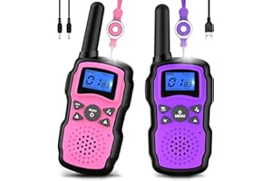 Wishouse Walkie Talkies for Kids Rechargeable with USB Charger 6000mAh Battery,Outdoor Camping Games with Flashlight Lanyard,Toys for Girls,Halloween Xmas Birthday Gift for Children 2 Pack Pink Purple