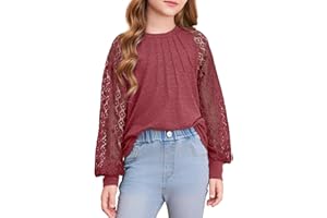 blibean Teen Girls Semi Formal Bloues Kids Lace Long Sleeve Shirts Size 6-15 Years