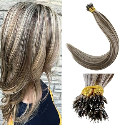 Laavoo 14 Highlighted Nano Tip Human Hair Extensions Piano Ash