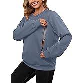 Bhome Nursing Sweatshirt Long Sleeve V Neck Breastfeeding Shirts Zipper Maternity Pumping Tops Pregnancy Sweater Pullover