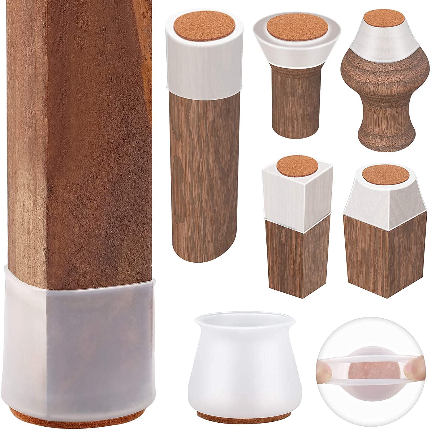Anwenk Chair Leg Floor Protectors Silicone Chair Leg Protectors Leg Caps Furniture Protectors (Newly Updated-All Shape-Perimeter 3-3/4” to 6-5/16” (95-160mm) White)
