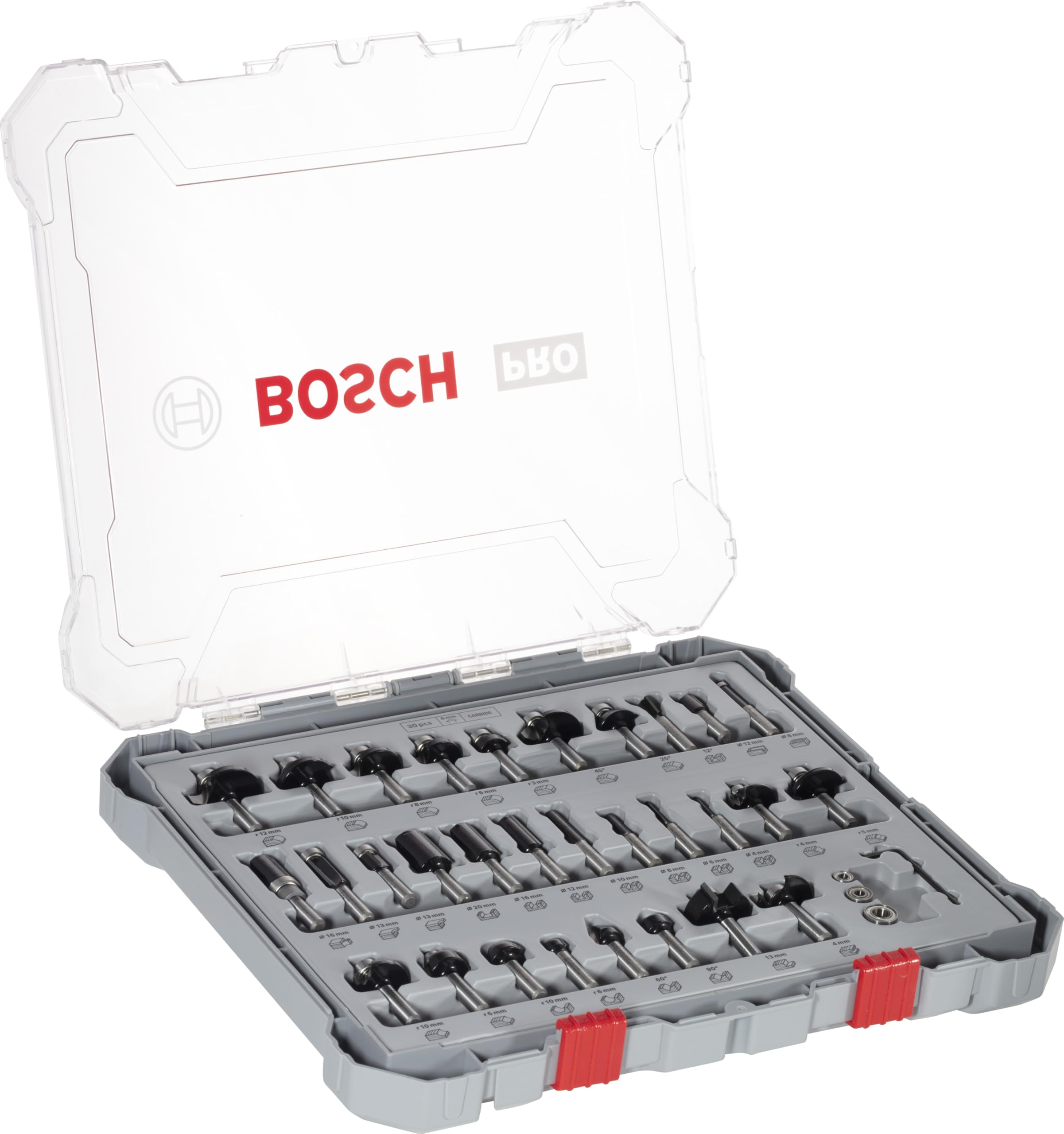 Bosch Professional 30 pcs. Mixed Router Bit Set (for Wood, Ø 8 mm Shank, Accessory Router)