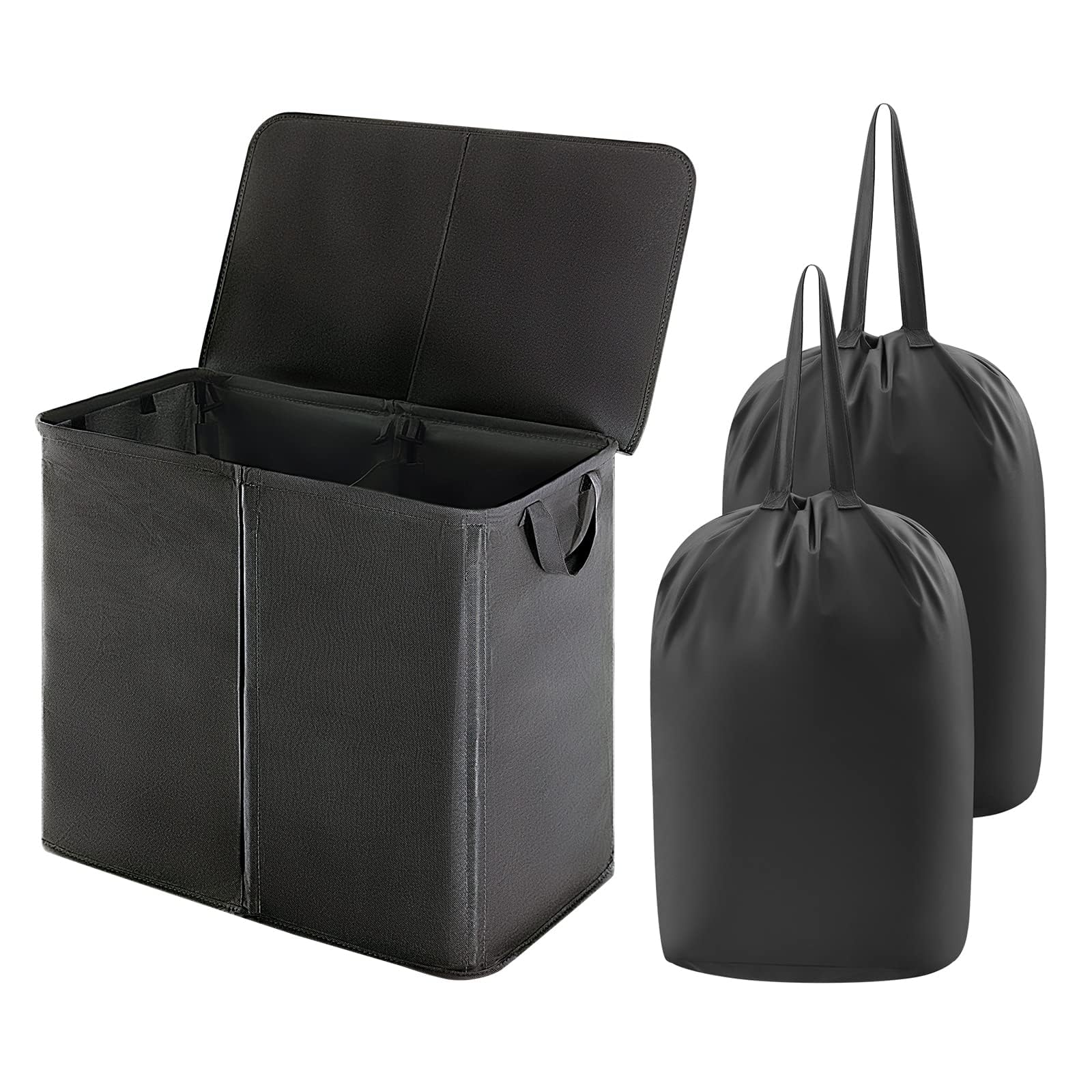 Lifewit 105L Double Laundry Hamper with Lid and Removable Laundry Bags, Divided Laundry Basket with Handles, Large Separated Clothes Basket for Bedroom, Bathroom, College Dorm, Laundry Sorting, Black