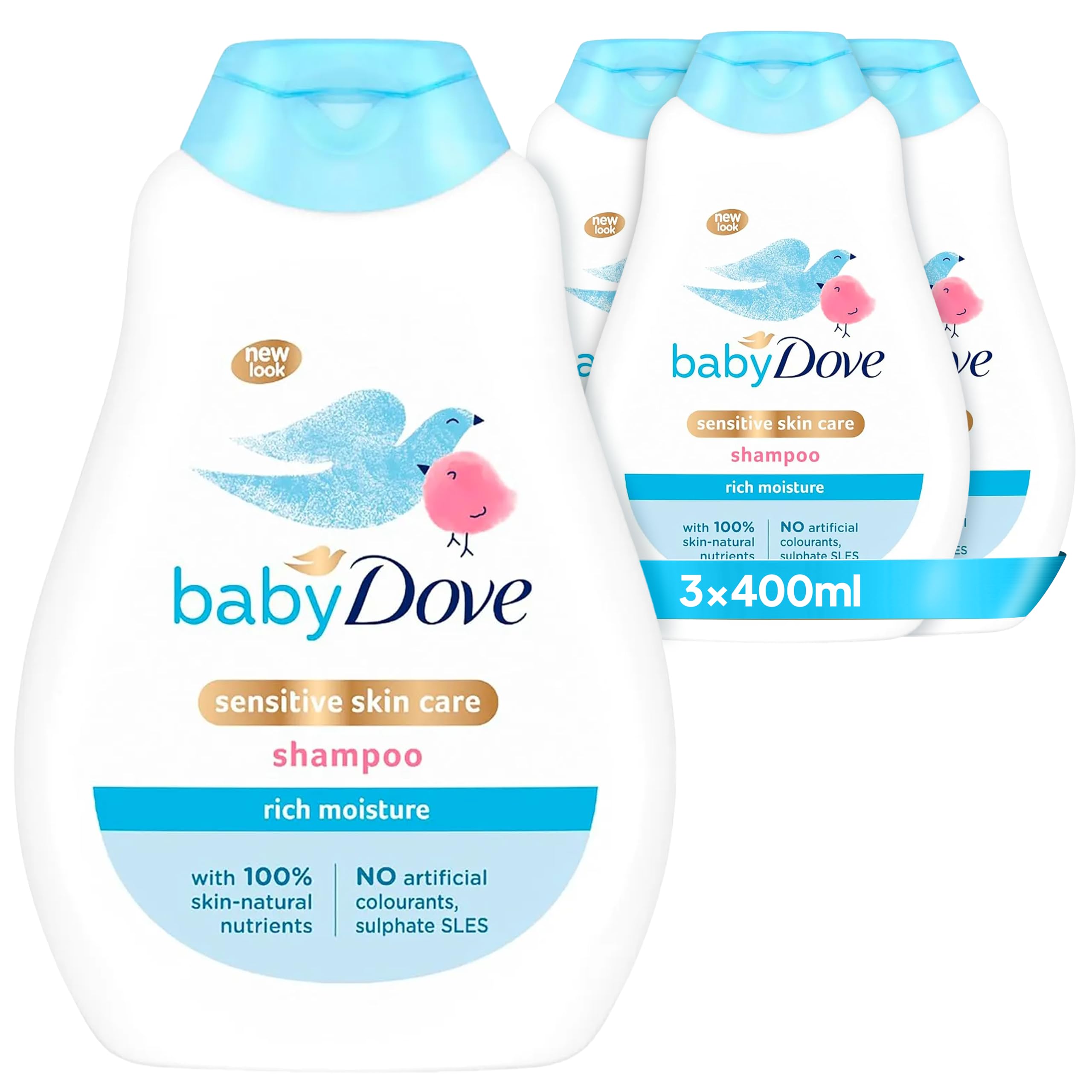 Baby Dove Rich Moisture Shampoo - Soothing & Gentle for Newborns & Infants, Tear-Free with Mild Fragrance, Perfect for Sensitive & Dry Scalp, Skin Care Essentials, For Daily Use - 400ml, Pack of 3