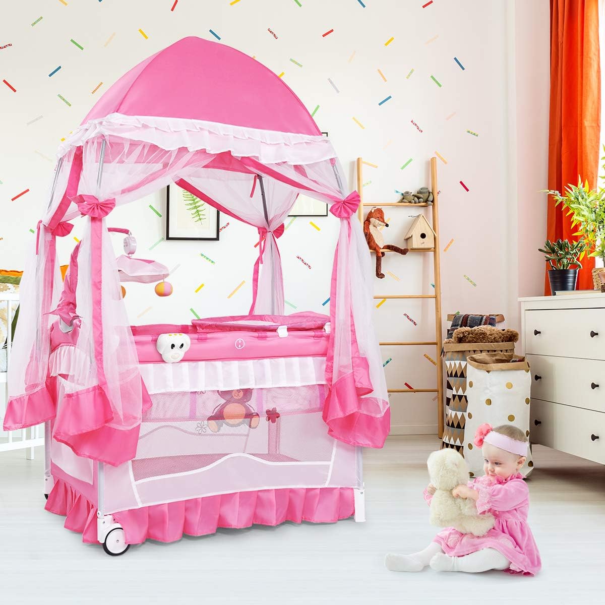 Costway Lit Bebe Parapluie Pliant Lit De Voyage Pour Bebe 2 Niveaux Muni De Moustiquaire De Yourte Et Porte Couche Mobilier Lits Cages Dwteam In