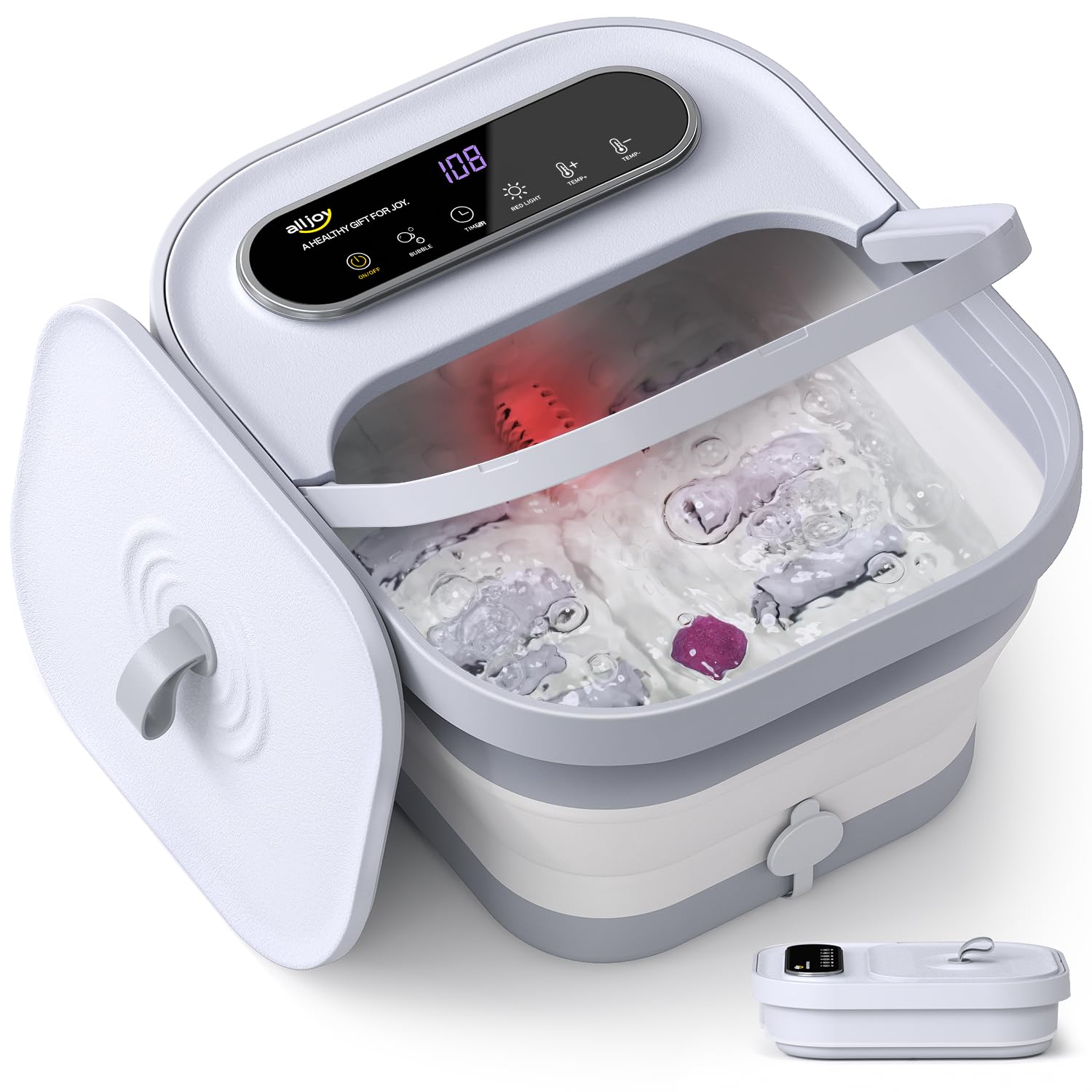Photo 1 of ALLJOY Foot Spa Bath Massager with Heat, Collapsible Foot Massager Spa Soaking Tub with Bubbles, Pumice Stone, Timer, 6 Shiatsu Massage Rollers Pedicure FootSpa for Relaxation, Gifts for Dad, Mom