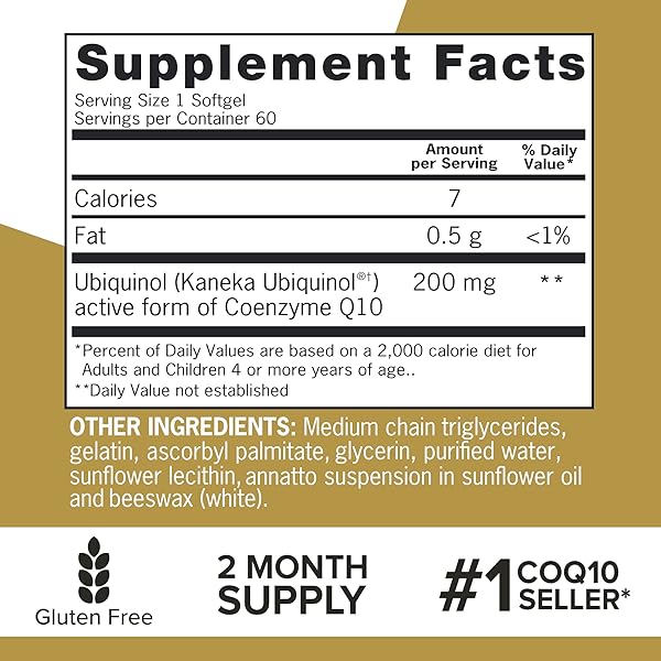 QUNOL UBIQUINOL COQ10 200MG SOFTGELS, POWERFUL ANTIOXIDANT FOR HEART AND VASCULAR HEALTH, ESSENTIAL FOR ENERGY PRODUCTION, NATURAL SUPPLEMENT ACTIVE FORM OF COQ10, 60CT SOFTGELS
