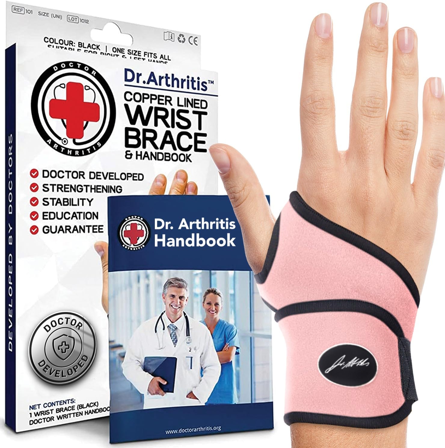 Doctor Developed Premium Nude Wrist Support/Wrist Strap/Wrist Brace/Hand Support [Single] & Doctor Written Handbook— Relief for Wrist Injuries, Joint Disease, Sprains & More (single Pink)