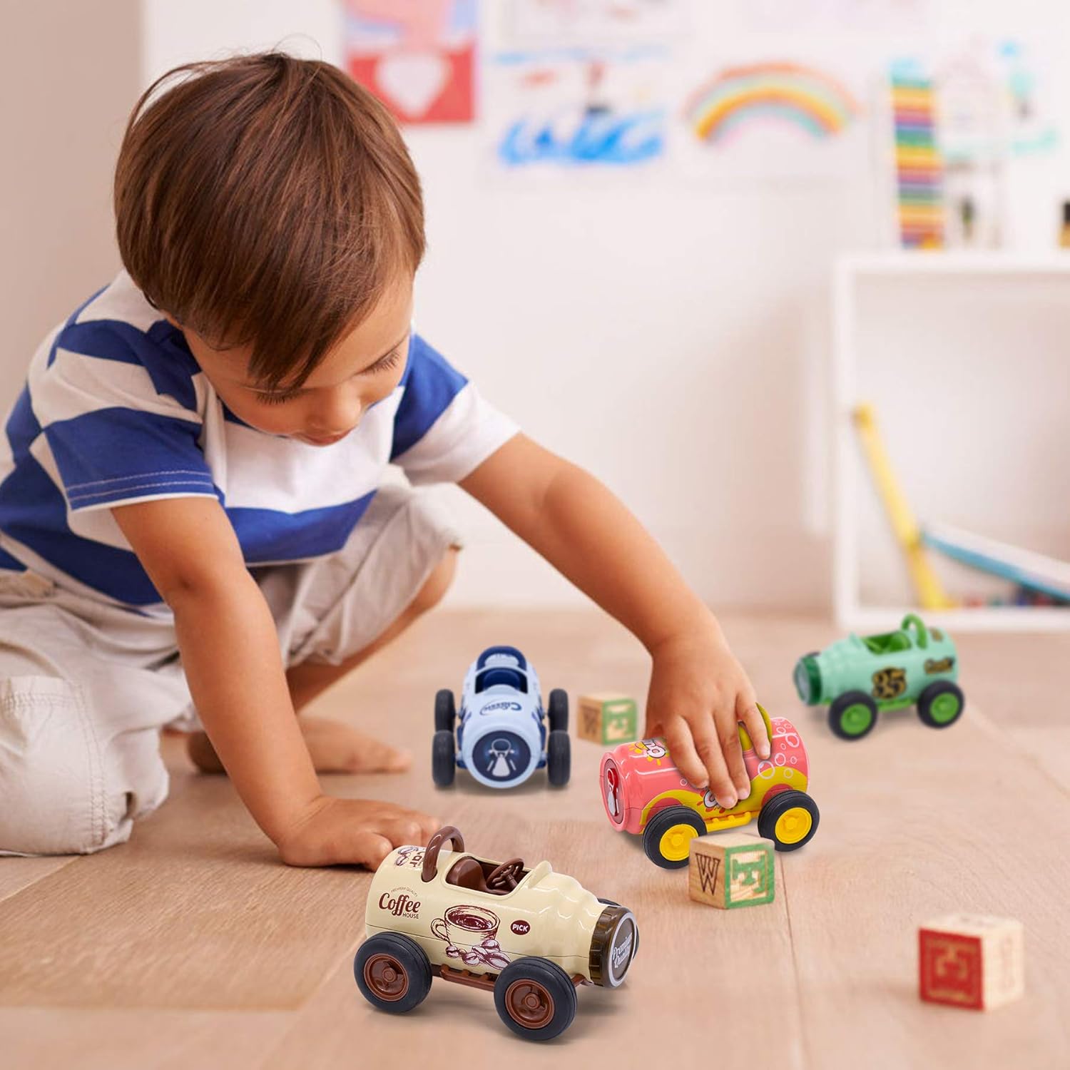 Conzy Pull Back Car Toy for Toddlers, Metal Cute Fun Toy Vehicles with Music and Lights, Christmas Birthday Gift for 2 3 4 5 6 7 8 Year Old Boys Girls (Pink)