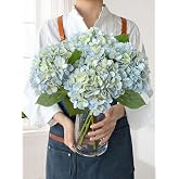 JINWOE Light Blue Hydrangea Artificial Flowers,4Pcs 20" Real Touch Lifelike Silk Artificial Hydrangeas, Full Fake Flowers for