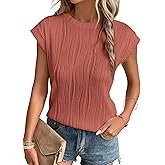EVALESS Womens Short Sleeve Textured Tops Crewneck Knit Solid Loose Casual Basic T Shirts Tee Blouses