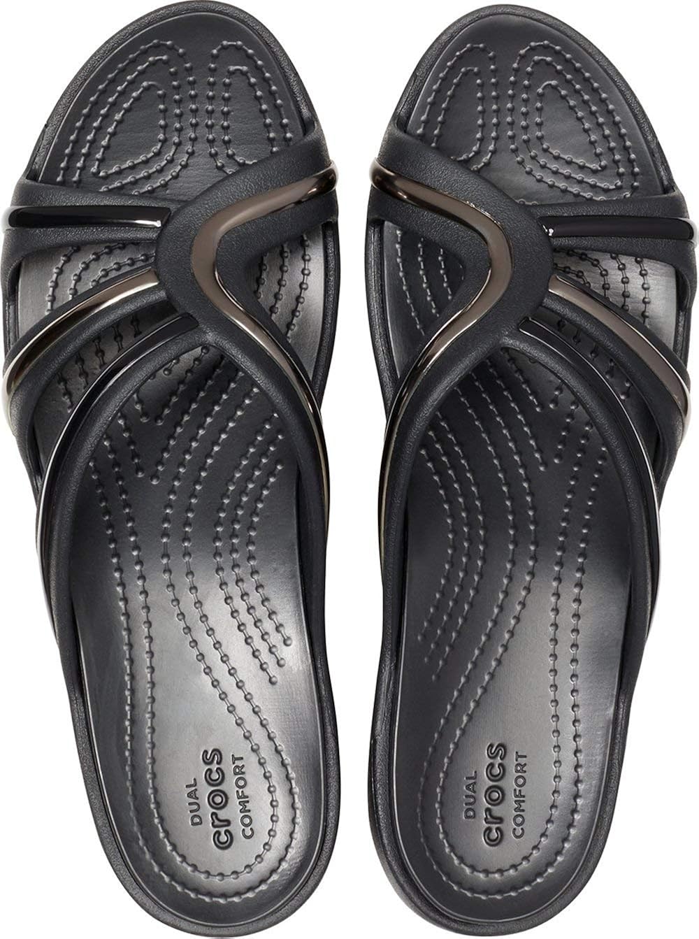 crocs women's sanrah metal block strap wedge sandal