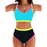 Blooming Jelly Womens High Waisted Bikini Sets Two Piece Swimsuits Modest Color Block Bathing Suits