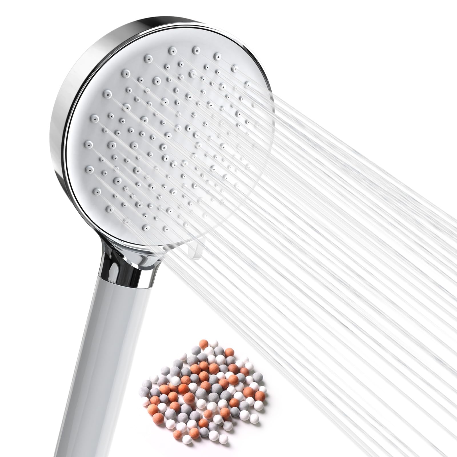 Newentor Shower Head with Filiter, Ionic Shower Head Handheld Contains 6 Sprays Saving Power High Pressure for Hard Water ShowerHead Chrome with Extra Replaceable Filter Beads