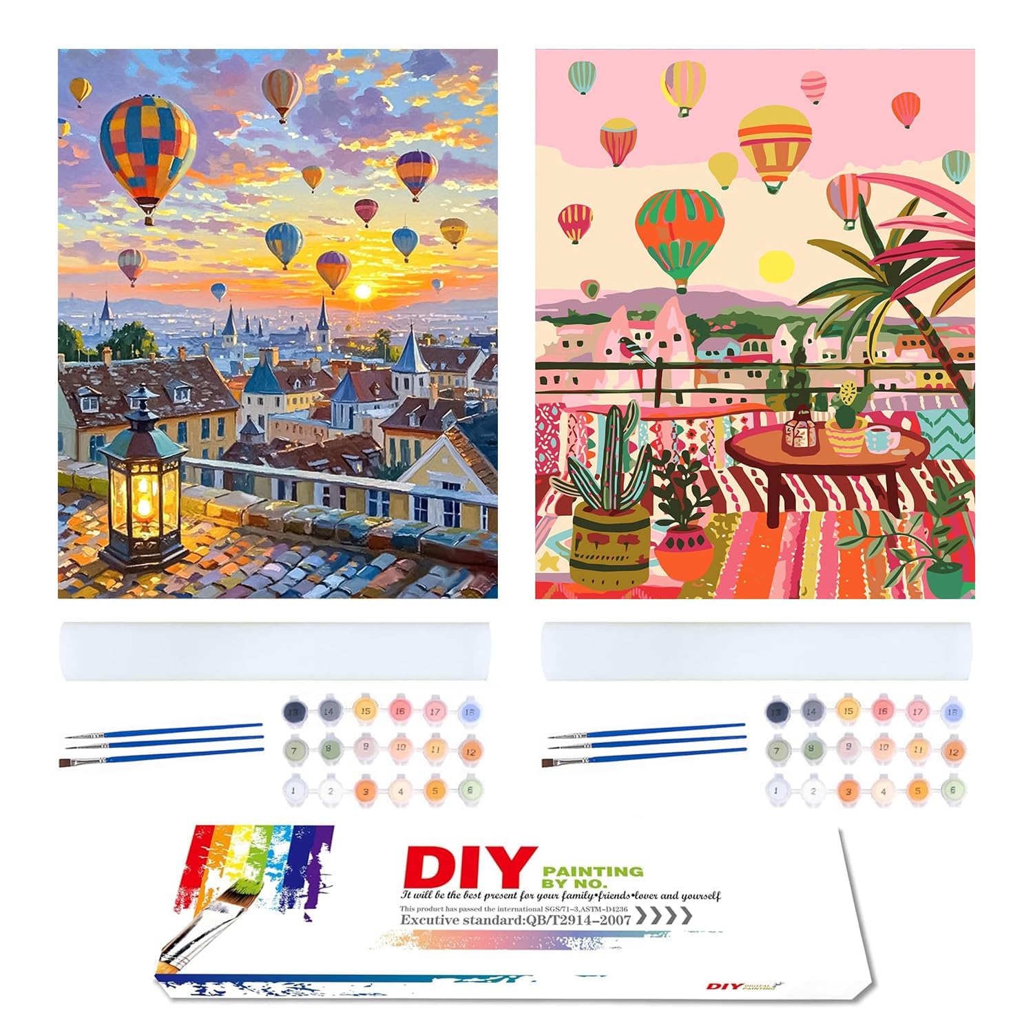 2 Pack Paint by Numbers for Adults(with Gifts Box),Painting by Numbers for Adults Hot Air Balloon,Adult Paint by Numbers Canvas Kits DIY Color Oil Painting Acrylic Paints,Home Wall Decor 16x20in — image 1