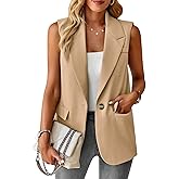 ALSOGO Women Sleeveless Blazer Vest Casual Open Front V Neck Fully-Lined Work Office Summer Jacket with Pockets Fashion 2025