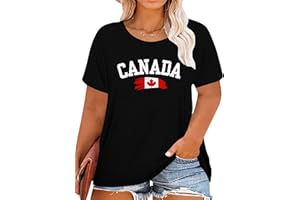 QAUN Womens Plus Size Canada Day Shirt Canada Flag Tshirt Patriotic T-Shirt XL-5XL