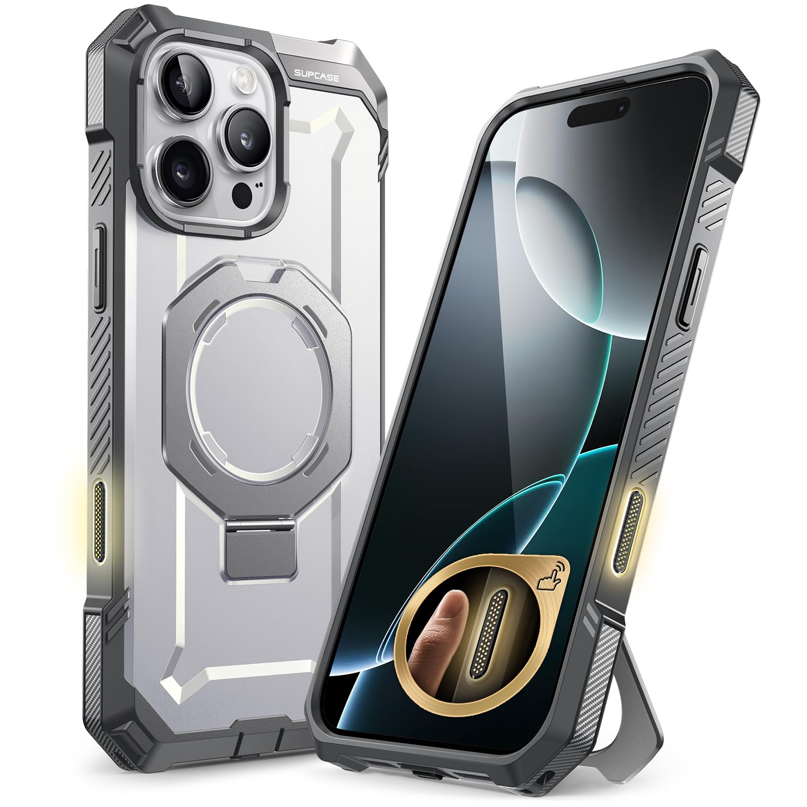 SUPCASE for iPhone 16 Pro Case with Camera Control Capture Button (Unicorn Beetle Grip), [Compatible with MagSafe] Heavy Duty Rugged Magnetic Stand Phone Case for iPhone 16 Pro 6.3'' 2024, White