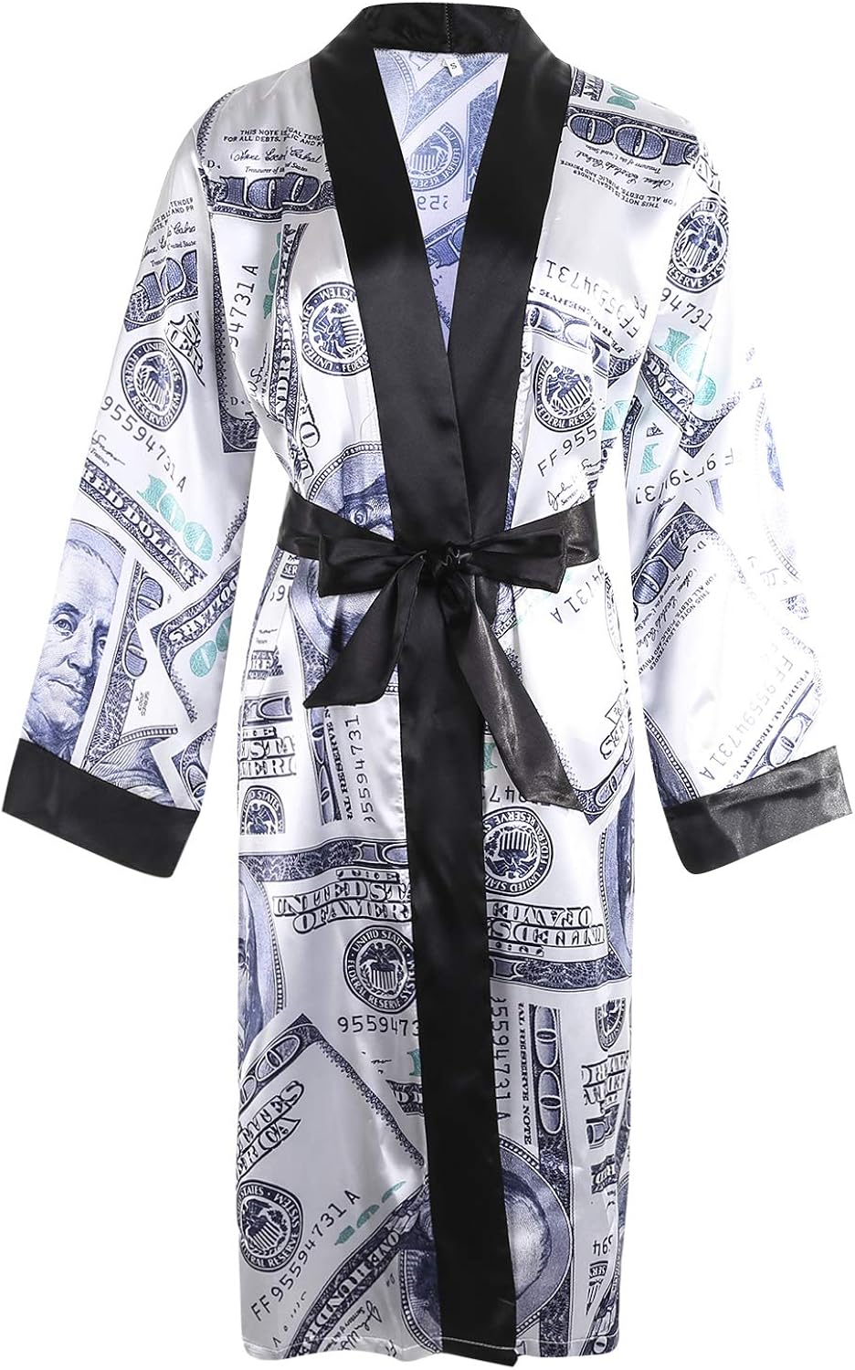 WUOOYOQ Women's Satin Robe, Trendy Dollar Print Long Sleeve Silky