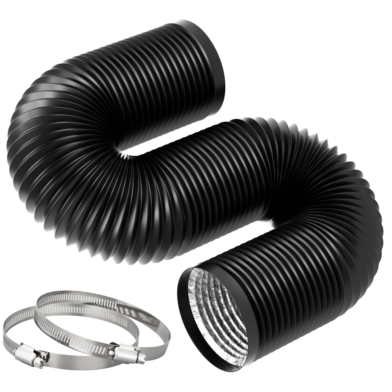 Photo 1 of BEWAVE Dryer Vent Hose, 6 Inch 6.56 FT Flexible Aluminum Ducting Thick Layer Insulated Duct Vent Hose for Heating Cooling Ventilation and Exhaust with 2 Clamps, Black