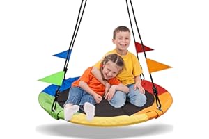 PACEARTH 40 Inch Saucer Tree Swing Flying 660lb Weight Capacity 2 Added Hanging Straps Adjustable Multi-Strand Ropes Colorful Safe and Durable Swing Seat for Children