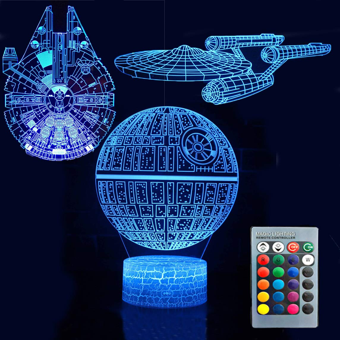 ZYTC 3D Illusion Night Light Three Pattern 7 Color Change Decor Lamp Desk Table Night Light Lamp for Kids Children