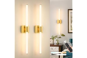 Morauroral Gold Battery Operated Wall Sconces Set of 2, Rechargeable Sconce with Remote, Dimmable 3 Color LED Wireless Wall L