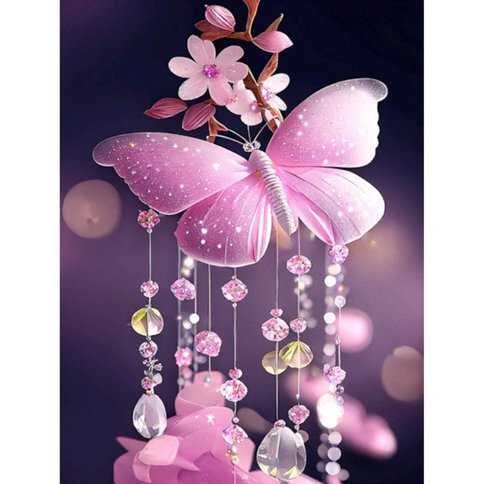 QENSPE Diamond Painting Pink Butterfly Kits for Adults, Crystal Flowers Diamond Art Kits Full Drill 5D DIY Diamond Painting Kit for Kids Beginners, Crystal Picture Art for Home Wall Decor 30x40cm