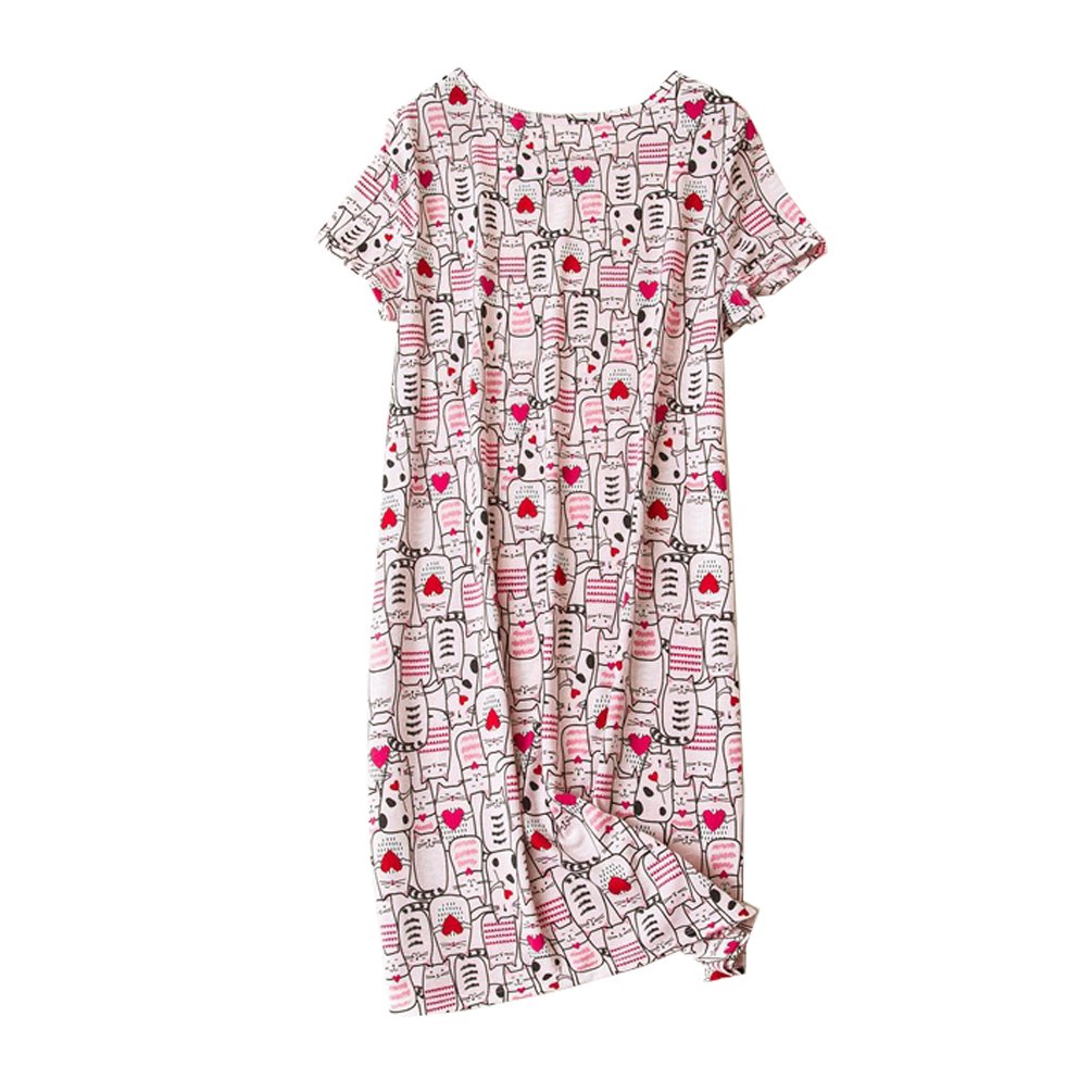 ENJOYNIGHT Womens Cotton Sleepwear Short Sleeves Print Sleepshirt Sleep Tee (Kitty, XXL)