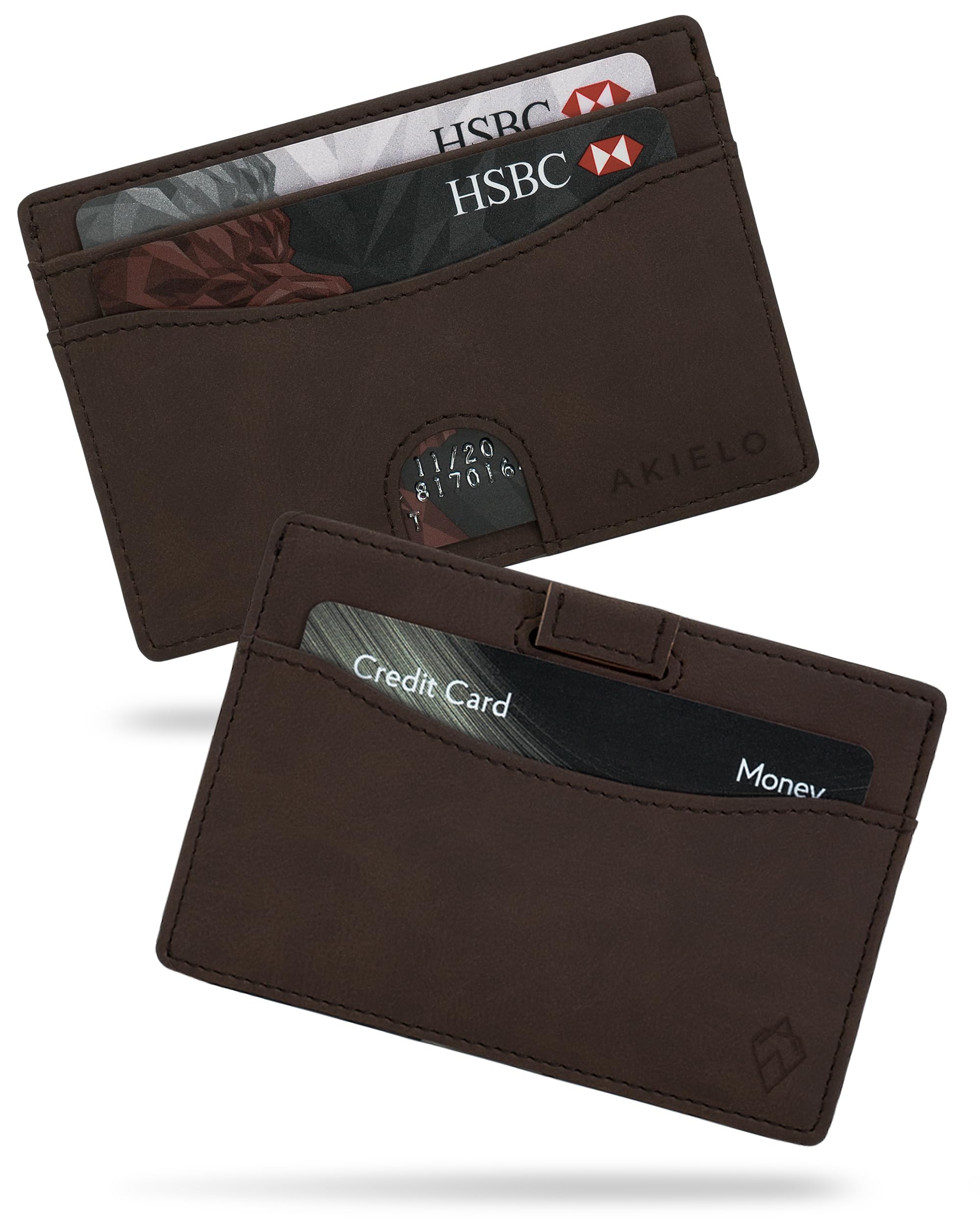 AKIELO Minimalist RFID Blocking Card Holder and Gift Box – Mens Credit Card Wallet – Compact and Slim Wallet (Echo - Dark Mocha Edition)