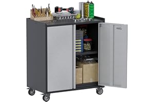 Reemoon Metal Garage Storage Cabinet with Wheels, Rolling Tool Chests & Cabinets with Shelves and Locking Doors, Black & Gray-Required Assembly