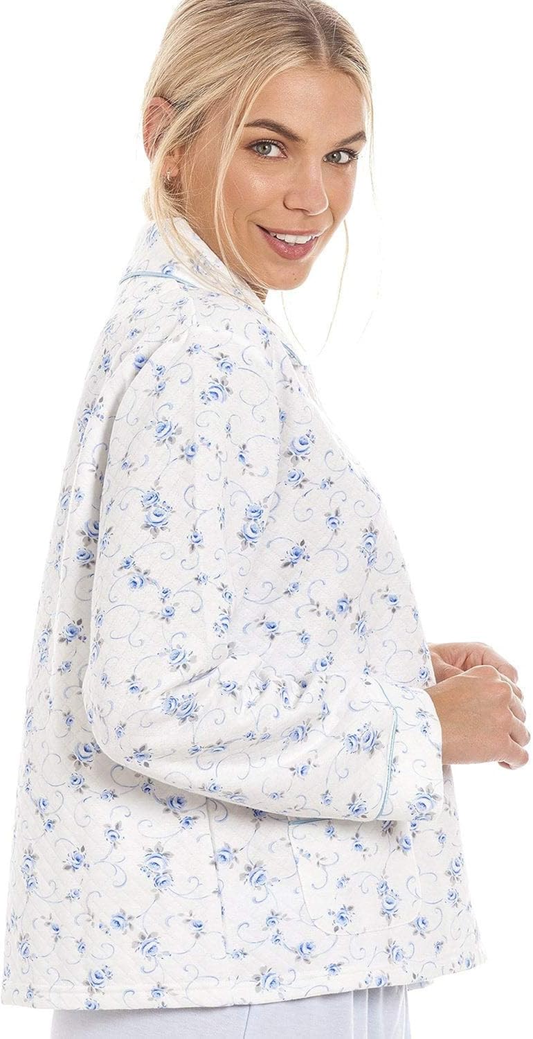 Camille Classic Womens Blue Rose Print Quilted Bed Jacket Clothing