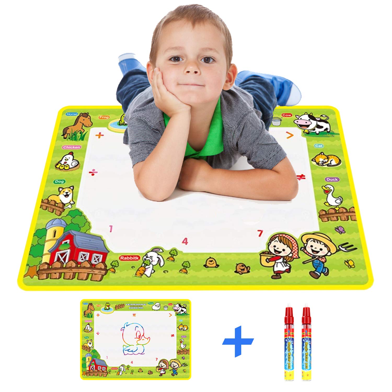 Rangebow Aqua Water Drawing Magic Doodle Mat Reusable No Mess Painting Board & Doodle Magic Pens Educational Toys Christmas Birthday Gift for Kids Girls Boys Age 3 4 5 Years (Old Macdonald Farm House)