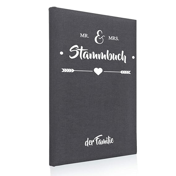 Hochzeitideal Stammbuch der Familie DIN A4 'Mr & Mrs' Leinen (grau)